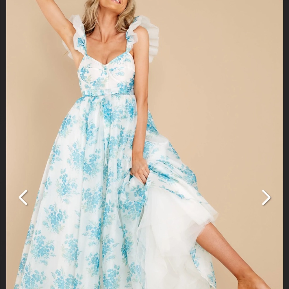 NWT Loveshackfancy Blue Macron Floral tulle maxi Gown - Picture 1 of 16